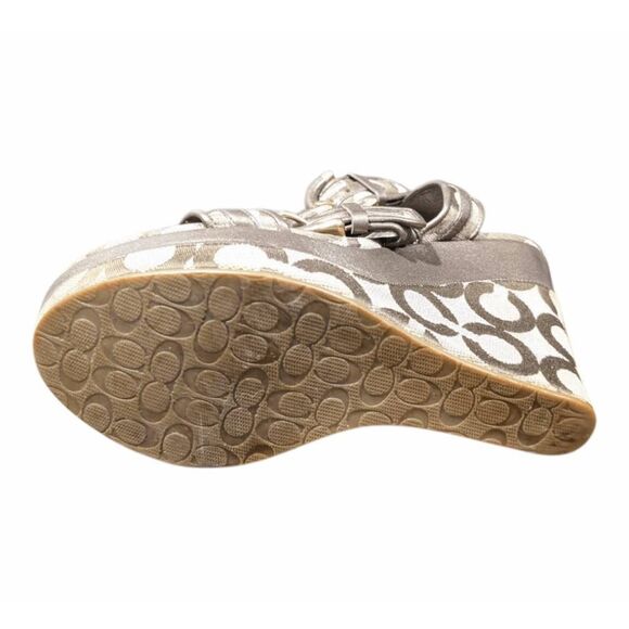 COACH Maralee Brown Signature Ankle Strap Wedge Sandal Size 5.5B - Picture 8 of 10
